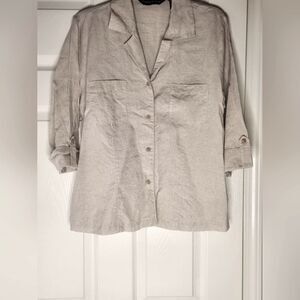 Preston&York 14 Beige 100% LINEN Pockets 3/4 Sleeve Buttons Up Women’s Shirt